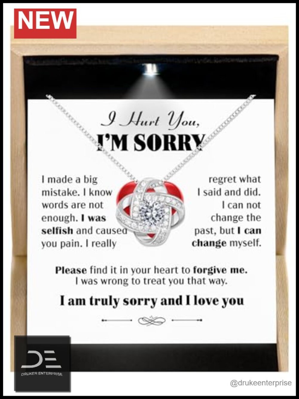 I'm Sorry Gift Necklace Gold Plated Stainless Steel Zirconia Apology Jewelry